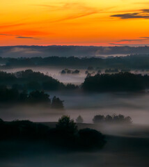 Sunrise time bay Lake Sivers.  Nature of Latvia, Latgale.