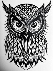 Fototapeta premium Black and white vector drawing of an owl. Tattoo sketch. Generative AI