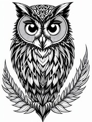 Fototapeta premium Black and white vector drawing of an owl. Tattoo sketch. Generative AI