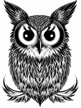 Black and white vector drawing of an owl. Tattoo sketch. Generative AI