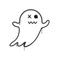 Graffiti drawing ghost. Painted graffiti spray pattern of Halloween ghost. Spray painted Halloween element. Street art style illustration. Vector.
