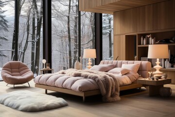 Modern luxury and calming chalet bedroom