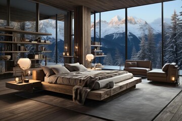 Modern luxury and calming chalet bedroom