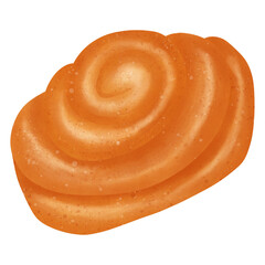 Danish pastry, confectionery with a spiral shape.