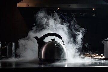Scene of burnt kitchen appliances, including a kettle and a coffee maker