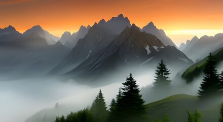 Obraz premium sunset in the mountains - generative ai