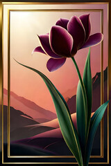 a painting of a purple tulip in a gold frame