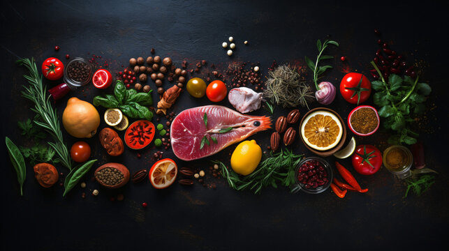 Food image in a studio. flat background, Top view