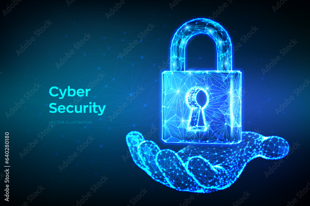 Wall mural lock. cyber security. padlock with keyhole icon in hand. protect and security or safe concept. illus