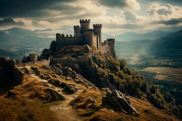 Fototapeta premium old castle made with stone with meadow around