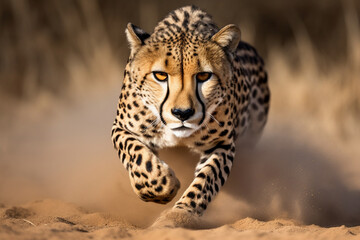 Fototapeta premium A cheetah in mid-sprint, showcasing its majestic agility and strength.