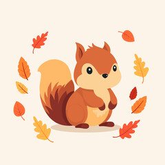 Cute squirrel surrounded by fall leaves