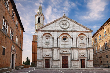 Fototapeta na wymiar Pienza, Siena, Tuscany, Italy: the ancient cathedral in the main square of the town