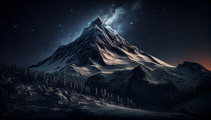 snow covered mountains star night lanscape 