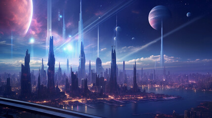 Horizon of Possibilities: Futuristic Megapolis Bathed in Galactic Night Lights