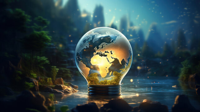 Environment sustainable and light blub concept.Environment protection. Generative AI