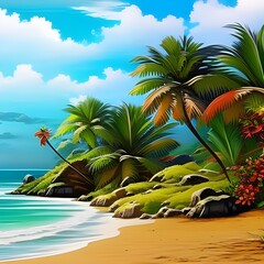 Fototapeta na wymiar beach with palm trees - generative ai
