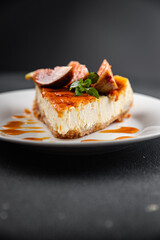 cheesecake slice sweet fig fruit cake dessert meal food snack on the table copy space food background rustic top view