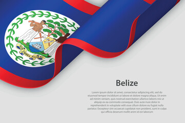 3d ribbon with national flag Belize isolated on white background