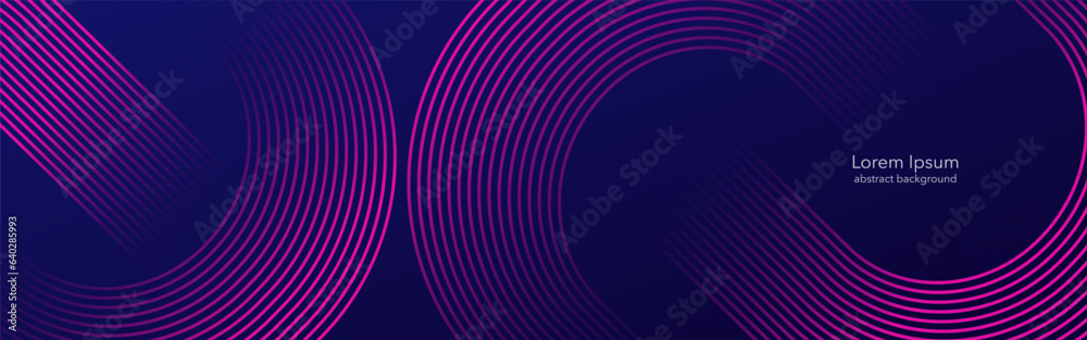 Poster abstract glowing geometric lines on dark blue background. modern diagonal background of rounded line