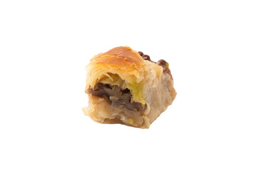 Delicious sweet baklava with walnuts isolated on white background.