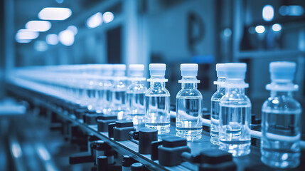Efficient Pharmaceutical Manufacturing Medical Vials on Production Line at Pharmaceutical Factory. created with Generative AI