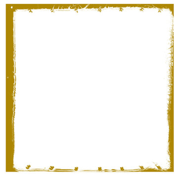 Grunge style golden frames overlay on transparent background. Royalty high-quality free stock image of yellow grunge texture border frame. Dirty, damaged backdrop. Design for poster, card, book cover