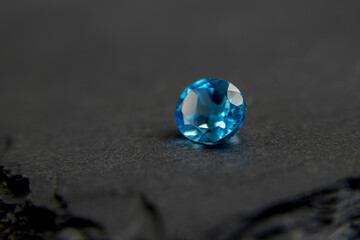 Blue gemstones in macro photography. Close u