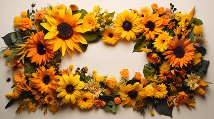 Bright Sunflower Banner with a Watercolor Floral Border. Perfect for Rustic Wedding Invitations,