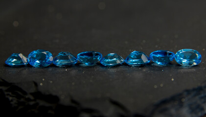 Blue gemstones in macro photography. Close u