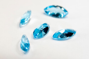 Blue gemstones in macro photography. Close u