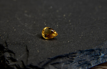 Yellow gemstones in macro photography. Close up