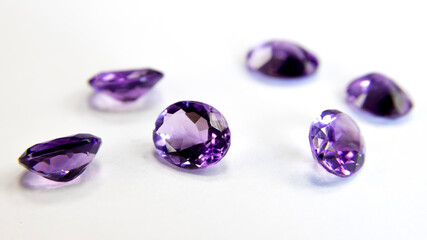 Purple gemstones in macro photography. Close up