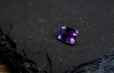 Purple gemstones in macro photography. Close up