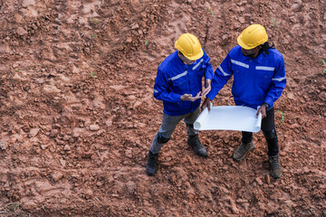 top aerial view engineer worker builders looking drawing for construction. Concept smart people...