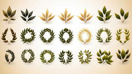 Gold laurel wreath, winner award set vector illustration.generative ai