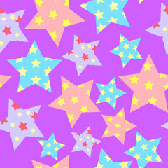 Stars with star patterns and purple background seamless vector repeat pattern.