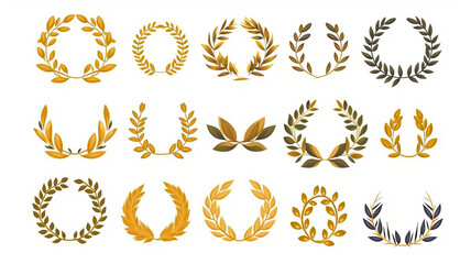 Gold laurel wreath, winner award set vector illustration.generative ai