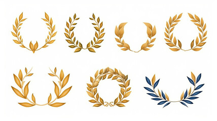 Gold laurel wreath, winner award set vector illustration.