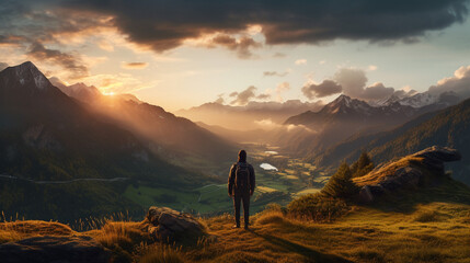 Obraz premium Beautiful mountain valley view during golden hour