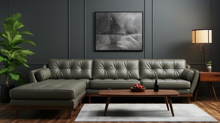 Mock up poster frame in interior living room and armchair