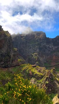 Trail from Pico do Arieiro to Pico Ruivo through misty landscape in Madeira
