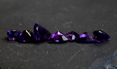 Purple gemstones in macro photography. Close up