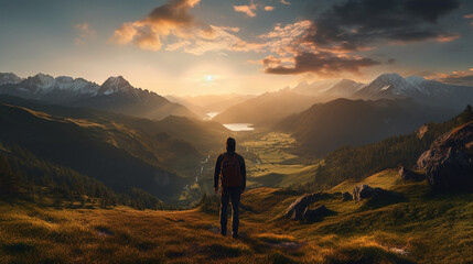 Obraz premium Beautiful mountain valley view during golden hour