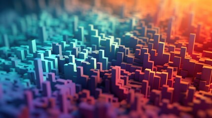 Obraz premium Abstract Isometric Cityscape, Gradient Blocks Pattern
