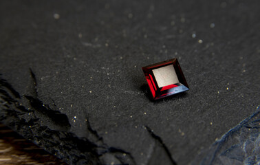 Red gemstones in macro photography. Close up