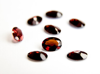 Red gemstones in macro photography. Close up