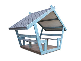 Wooden gazebo on white background