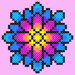seamless pattern with flowers. tribal pattern. local fabric pattern. pixel pattern. cross stitch