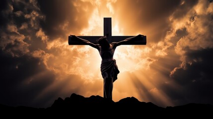 Crucifixion of Jesus Christ, Silhouetted on the Cross with Divine Light